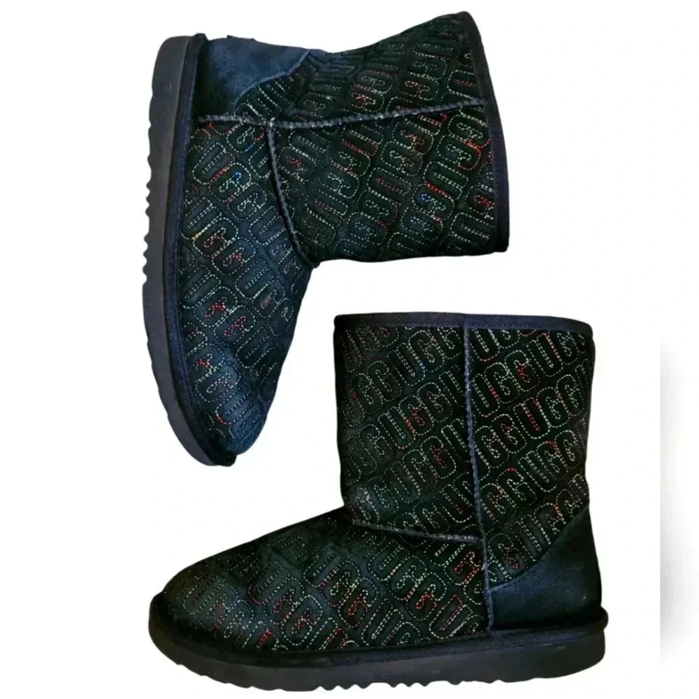 UGG Graphic Stitch class II short boots rainbow colorful black suede leather 6